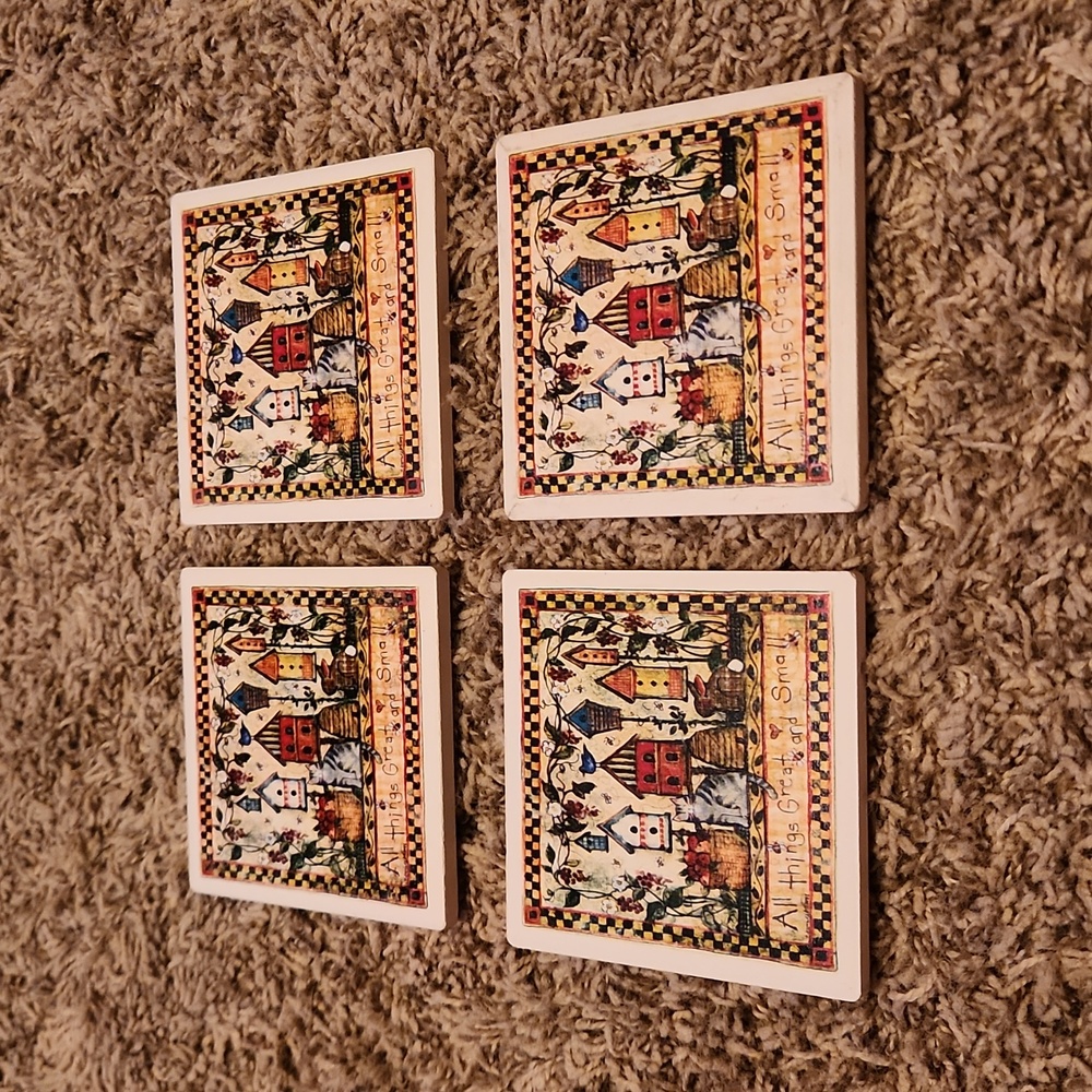 Absorbastone Coasters - All Things Great & Small with cats and birds